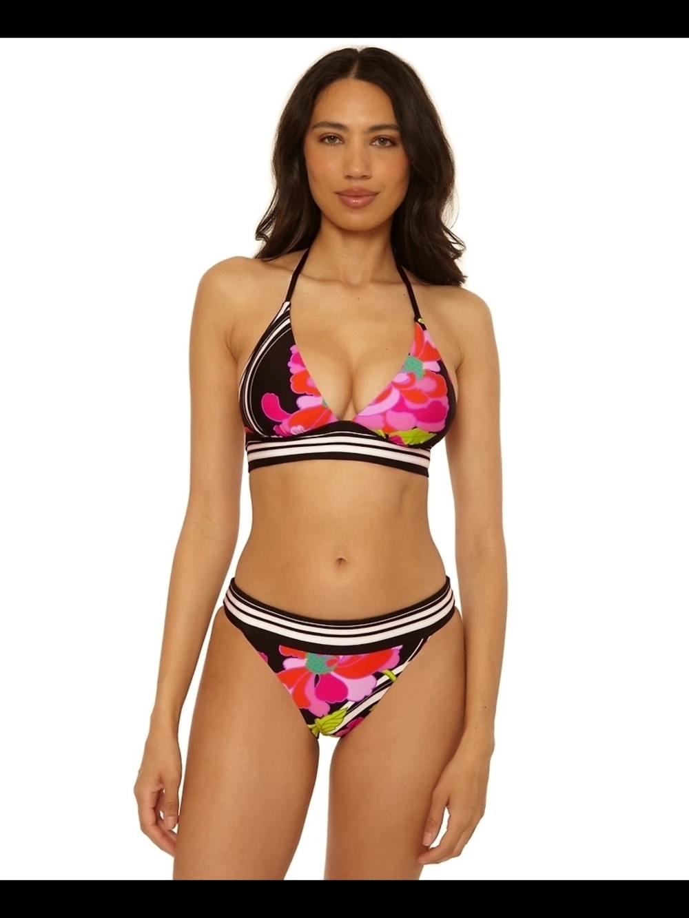 Trina Turk Reversible Black Bikini with Pink Floral Print NWT